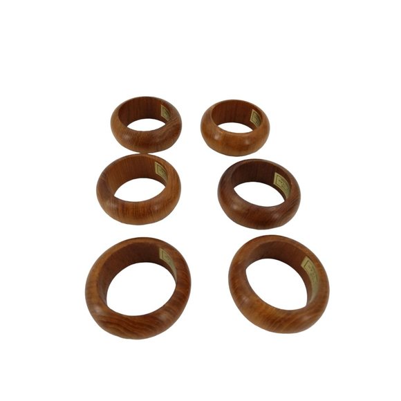VTG Genuine Burma Teak Napkin Holders Set of 6 Made in Hong Kong - Picture 5 of 13